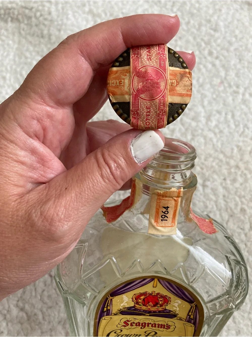 Seagram's Crown Royal Empty Glass Decanter Bottle - Gold & Purple Label